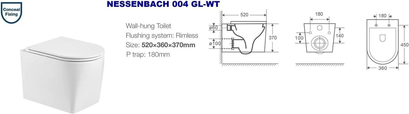 Унитаз подвесной WeltWasser Amberg 506 ST + Nesenbach 004 GL-WT + Amberg RD-CR