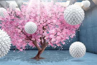 Фотообои ФабрикаФресок 3D Шары на фоне сакуры 834270 (400x270)