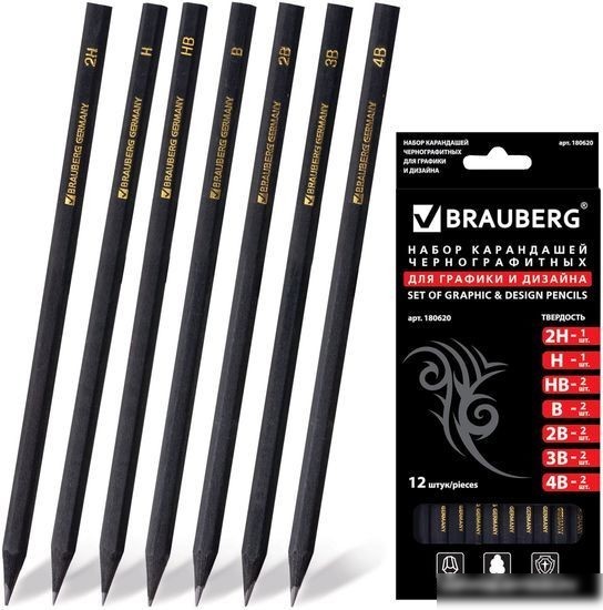 Набор простых карандашей BRAUBERG Black jack 180620 (12 шт.)