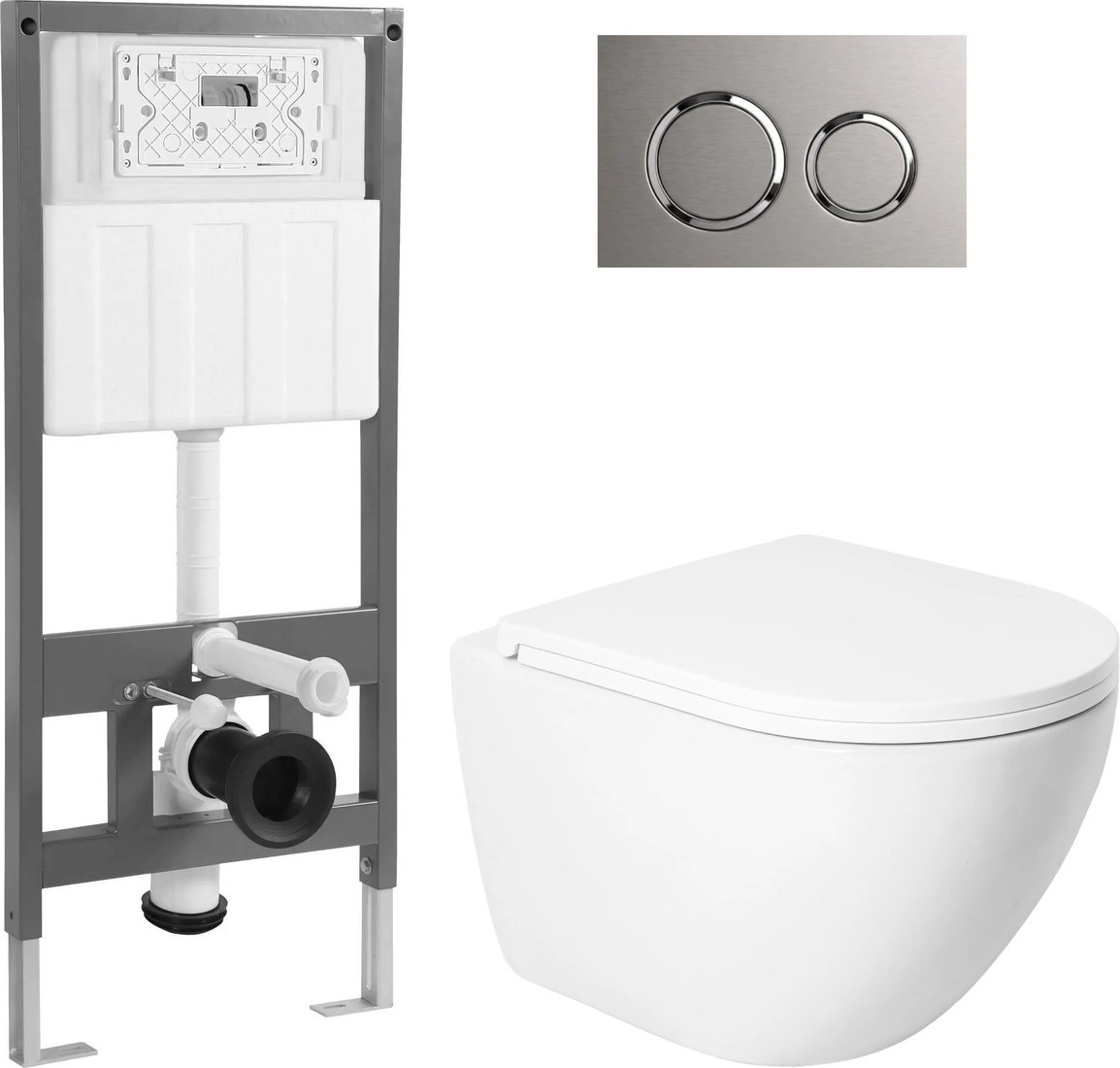 Унитаз подвесной Saniteco KW-9003WT + 501 + K01-PGR (с кнопкой, платиново-серый)