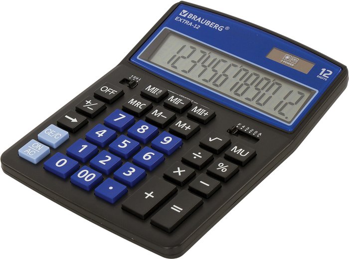 Бухгалтерский калькулятор BRAUBERG Extra 12-BKBU 250472 (черный/синий)