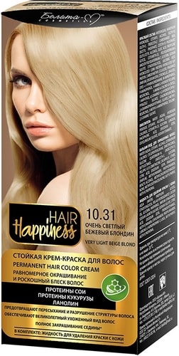 Крем-краска для волос Белита-М Hair Happiness Стойкая 10.31 очень светлый бежевый блондин