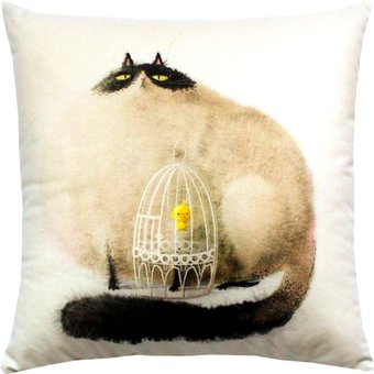 Декоративная подушка Matex Fluffy. Кот и клетка 62-479 (молочный/темно-серый/коричневый)