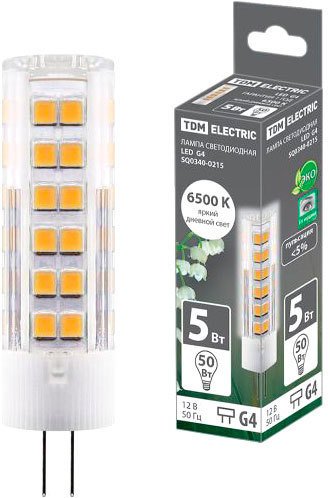 Светодиодная лампочка TDM Electric G4-5 Вт-AC/DC 12 В-6500 SQ0340-0215