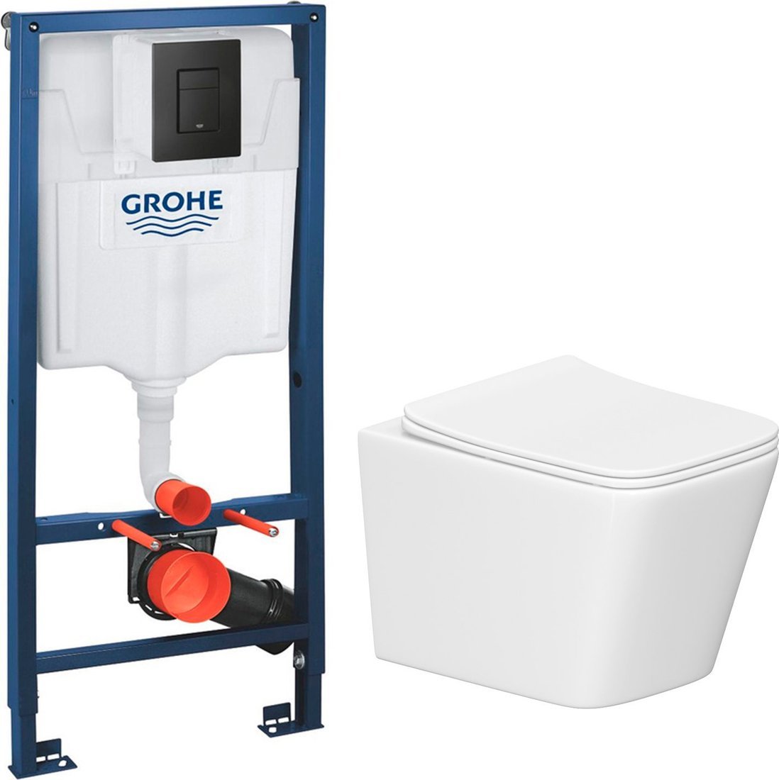 Унитаз подвесной Lauter Square 214903 + GROHE Solido 38811KF0 (прямоугольная, черный)