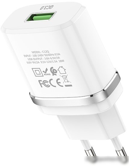 Сетевое зарядное Hoco C12Q Smart (белый)
