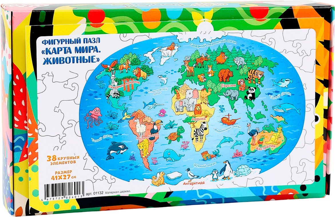 Развивающая игра ToySib Карта мира. Животные 9218267