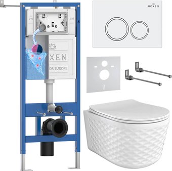 Унитаз подвесной Roxen Vine Tornado в комплекте с инсталляцией StounFix Dual Fresh 6 в 1 979007 (кнопка: белый глянцевый)