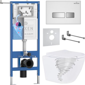 Унитаз подвесной Roxen Antares Tornado Long в комплекте с инсталляцией StounFix Dual Fresh 6 в 1 868446 (кнопка: белый/хром глянцевая)