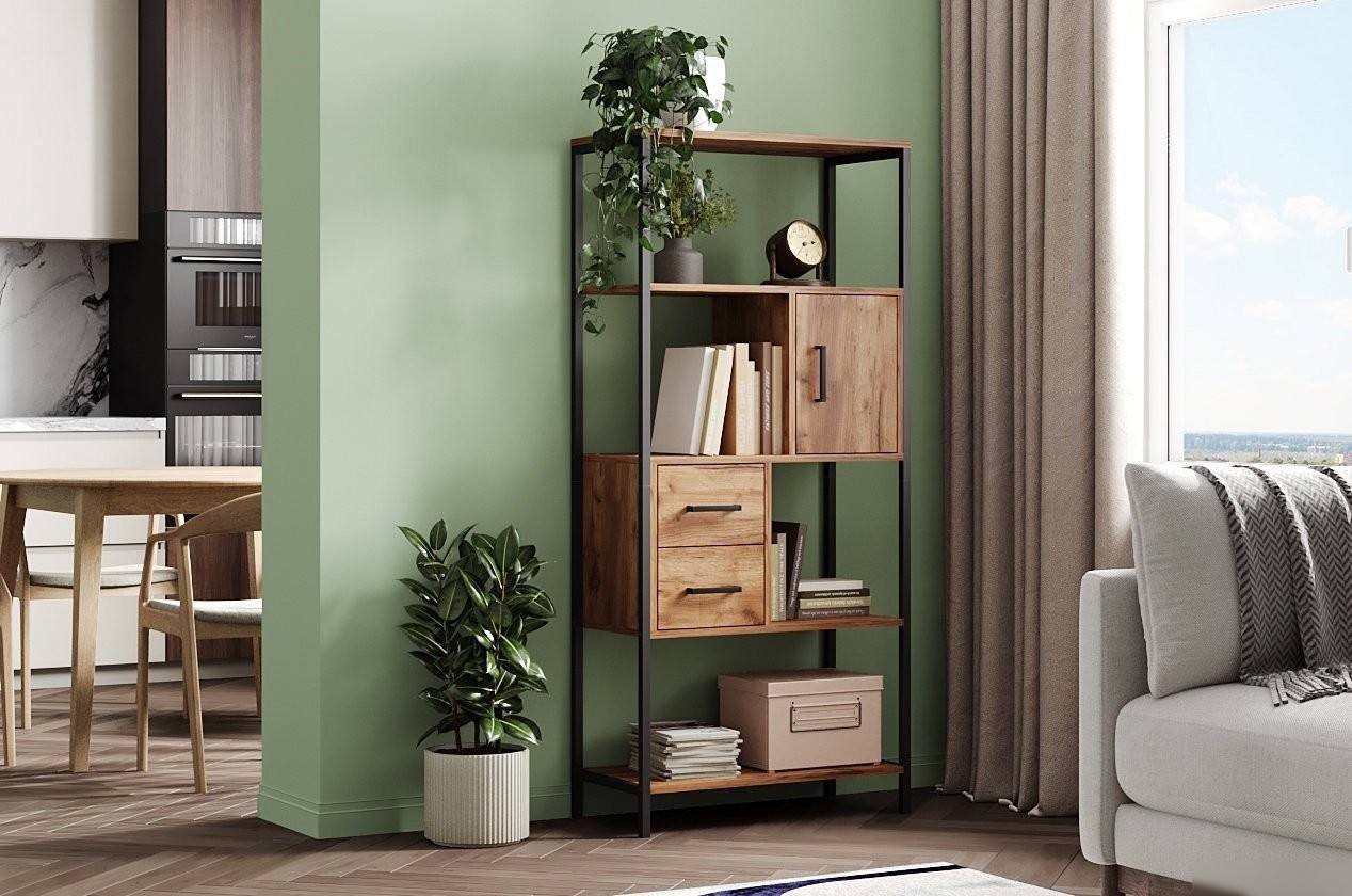 Стеллаж Mio Tesoro Cool Joy Loft (дуб золотой крафт/черный)