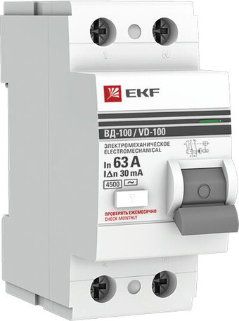 Устройство защитного отключения EKF PROxima ВД-100 2P 63А 30мА elcb-2-63-30-em-pro