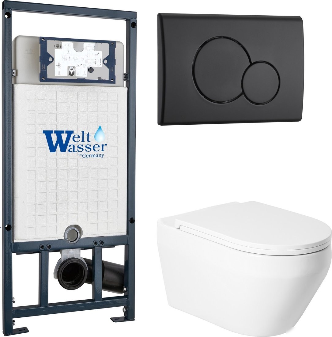 Унитаз подвесной Saniteco KW-9009W + Marberg 507 RD MT-BL + Marberg 507