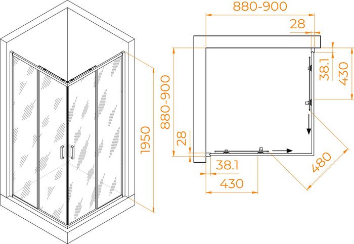Душевой уголок RGW PA-39B 03083999-14 90x90 (черный/прозрачное стекло)
