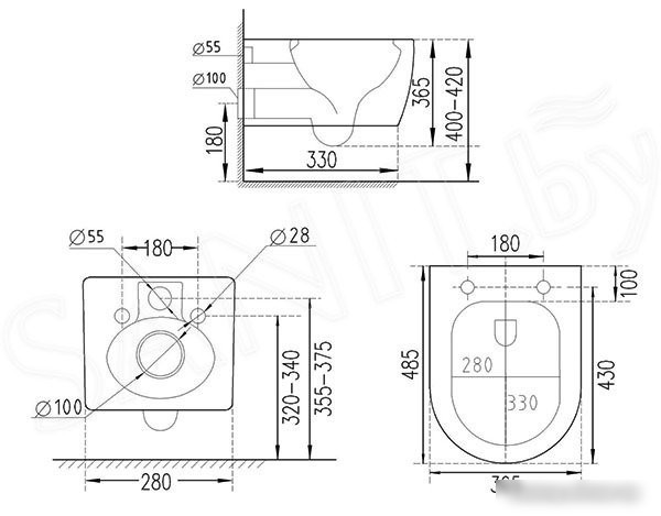 Унитаз подвесной Roxen Antares 530185-01 в комплекте с инсталляцией StounFix Slim 6 в 1 966181 (кнопка: бежевый)