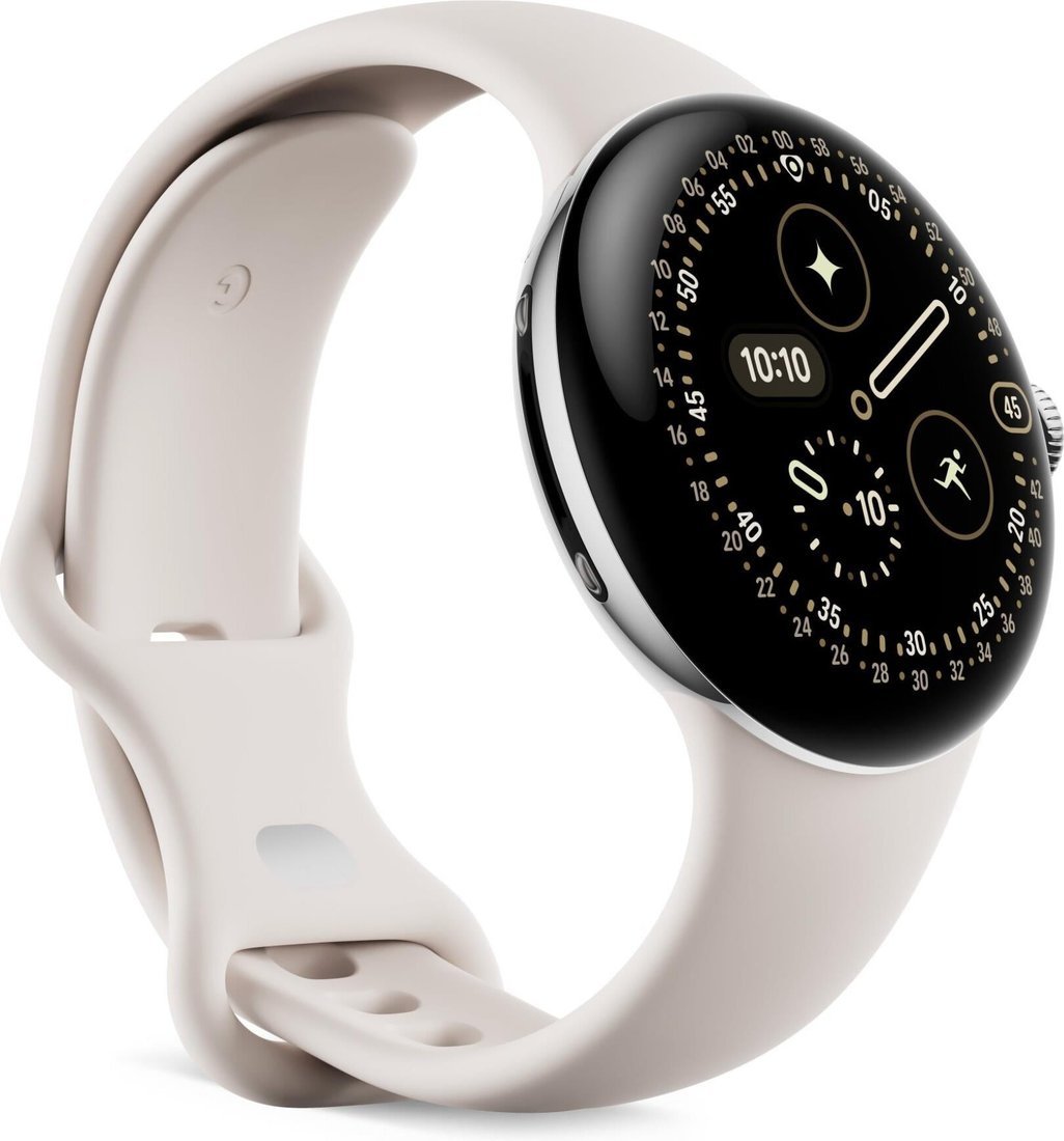 Умные часы Google Pixel Watch 4 41 мм (глянцевый серебристый/фарфор, спортивный силиконовый ремешок)