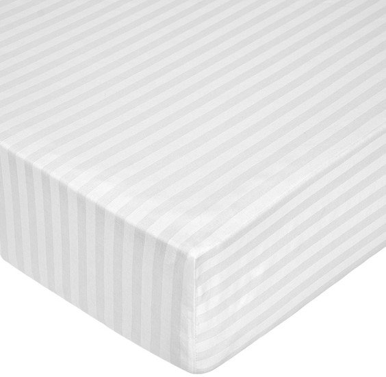Постельное белье Миланика Белая на резинке 180x200 (поплин-страйп)