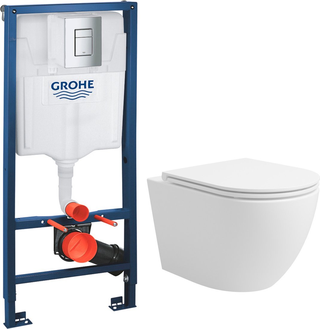 Унитаз подвесной Lauter Vortex 2110830 + GROHE Rapid SL 38772001 с кнопкой (прямоугольная, хром)