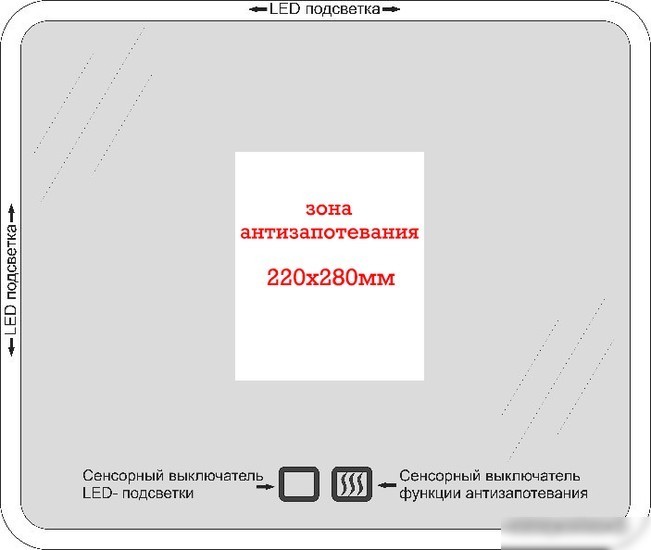 Пекам Зеркало LED Marta1-70х80spcl (сенсор прикосн./подогрев/часы)