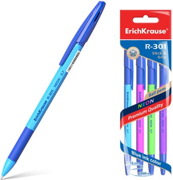 Erich Krause R-301 Neon Stick&Grip синий 42023 (4 шт)