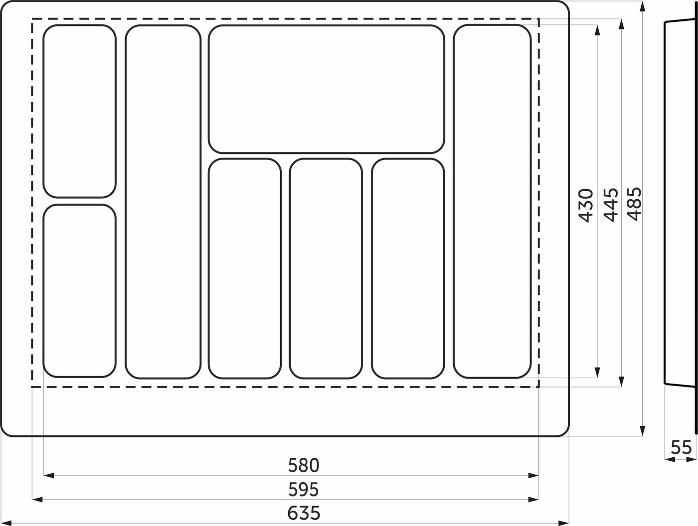 Лоток для столовых приборов AKS 700 Pixel 635x485 (серый)