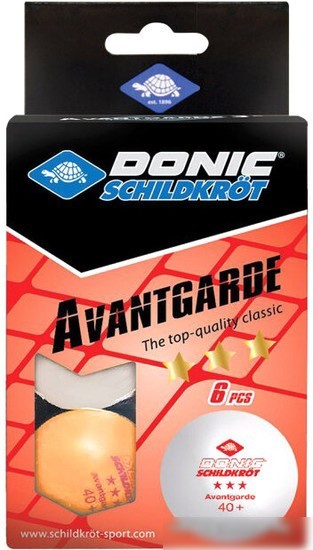 Мяч для настольного тенниса Donic-Schildkrot Avantgarde 3* 40+ 608533 (6 шт, белый/оранжевый)