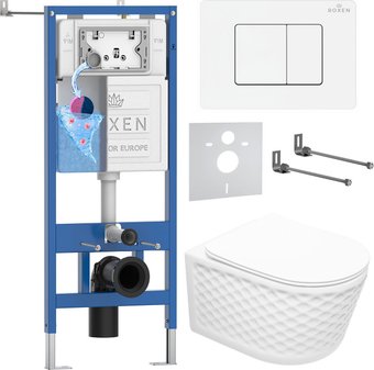 Унитаз подвесной Roxen Vine Tornado в комплекте с инсталляцией StounFix Dual Fresh 6 в 1 868653 (кнопка: брашированное золото матовая)