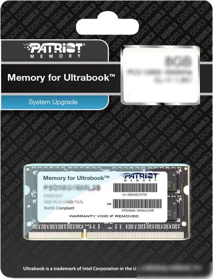 Оперативная память Patriot Memory for Ultrabook 4GB DDR3 SO-DIMM PC3-12800 (PSD34G1600L81S)