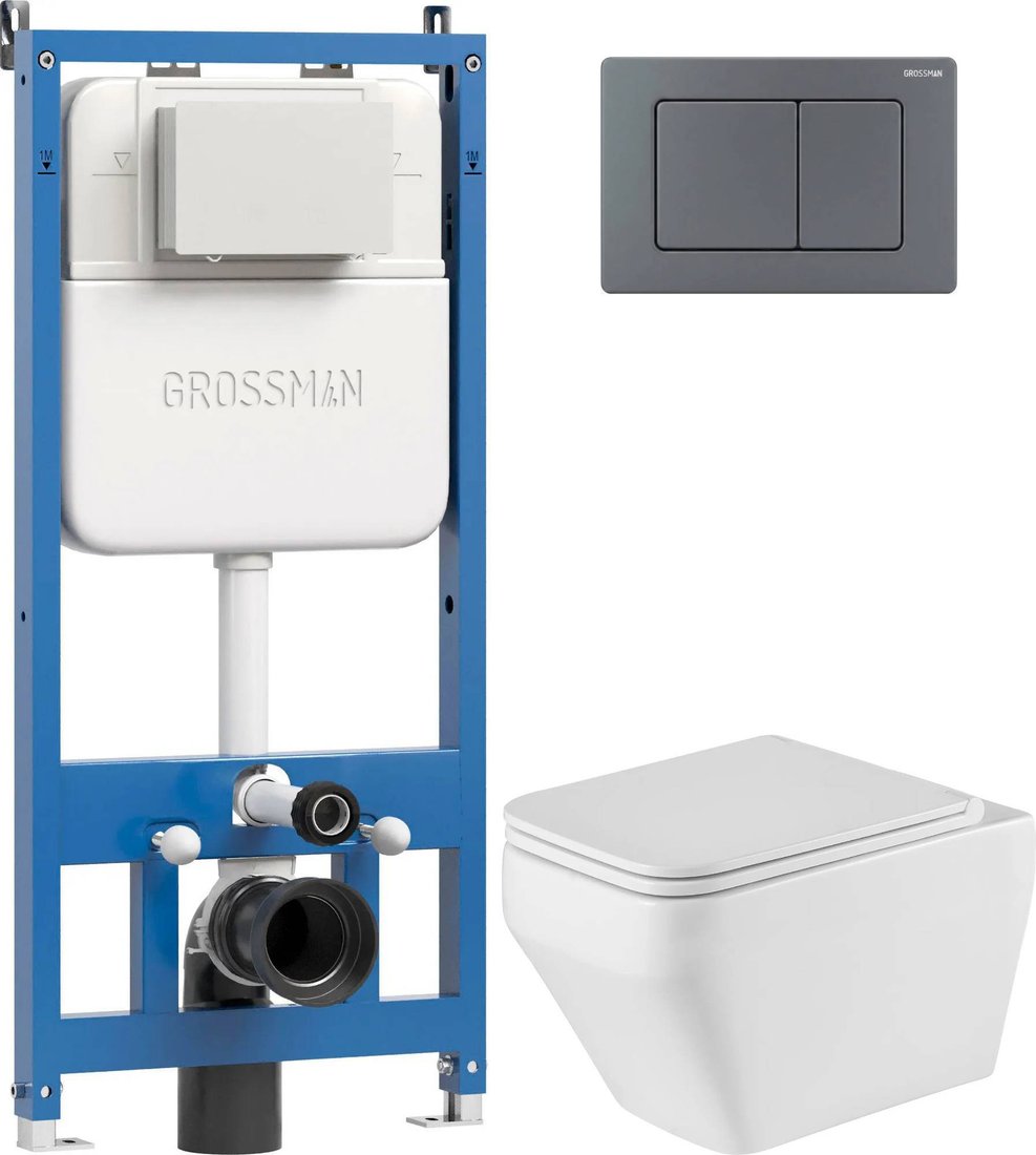 Унитаз подвесной Grossman GR-4410SQ + 900.K42.01.000 + Classic 700.K45.04.42M.42M (графит сатиновый)