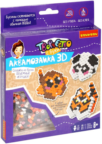 Аквамозаика Bondibon Аквамозаика 3D 3 фигуры Обезьянка, тигр, панда ВВ5253