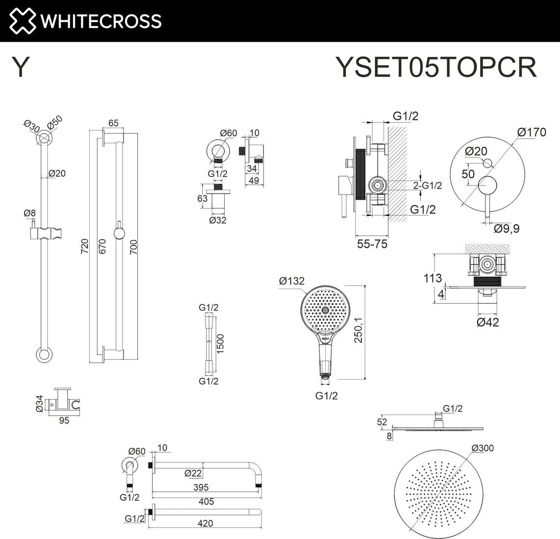 Душевая система Whitecross Y YSET05TOPCR (хром)