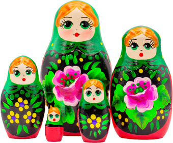Развивающая игра Брестская Матрешка В зеленом платке и сарафане с розовыми цветами (набор 5 шт)