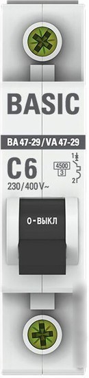 Выключатель автоматический EKF ВА 47-29 1P 6А (С) 4.5кА mcb4729-1-06C