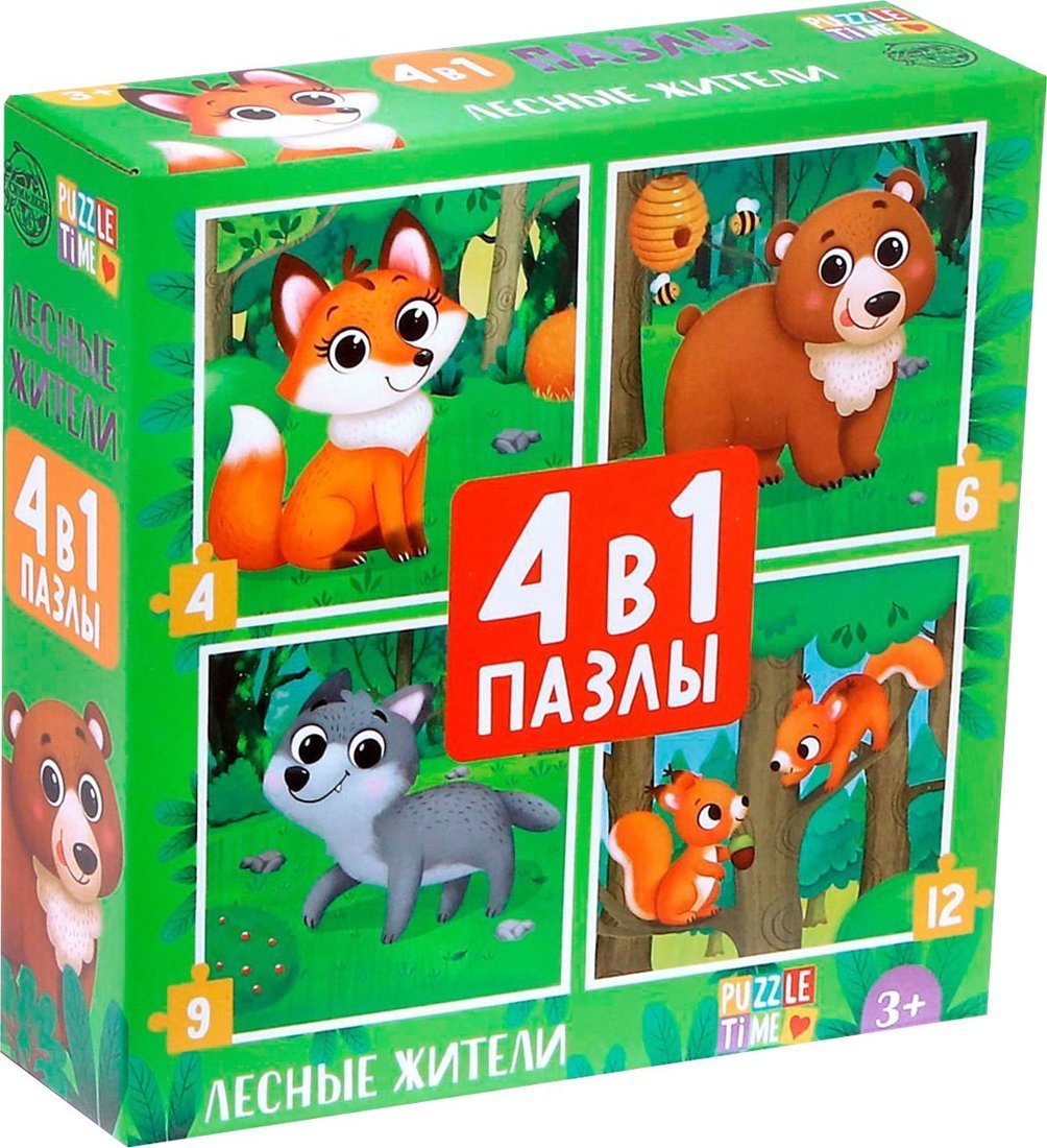 Развивающая игра Puzzle Time Лесные жители 4 в 1 5411907