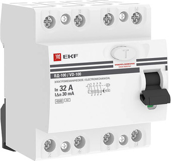 Устройство защитного отключения EKF PROxima ВД-100 4P 32А 30мА elcb-4-32-30-em-pro