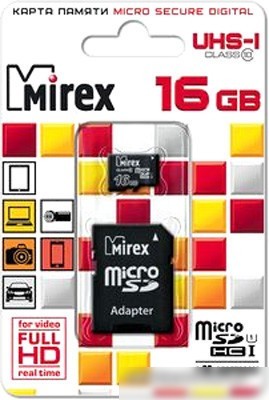 Карта памяти Mirex microSDHC UHS-I (Class 10) 16GB + адаптер [13613-ADSUHS16]