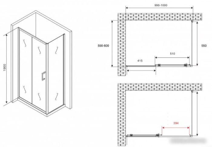 Душевой уголок Abber Schwarzer Diamant AG30100B5-S60B5