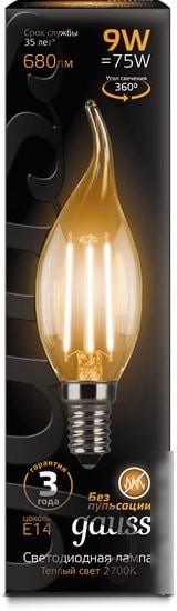Светодиодная лампа Gauss Filament Candle tailed E14 9 Вт 2700 К 104801109