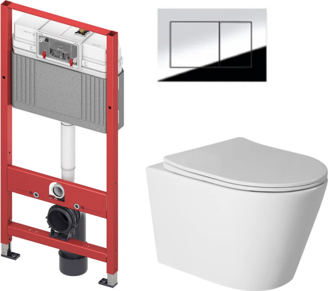 Унитаз подвесной Saniteco Torando T-201W + TECE Kit 9400412 (с кнопкой хром глянец)