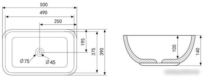 Умывальник Abber Rechteck AC2202MBE (светло-бежевый матовый)