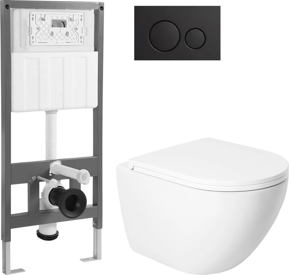 Унитаз подвесной Saniteco KW-9003WT + 501 + K01-SB (с кнопкой, черный)