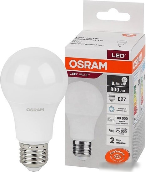 Светодиодная лампа Osram LV CL A75 10 SW/865 230V E27 10X1 RU