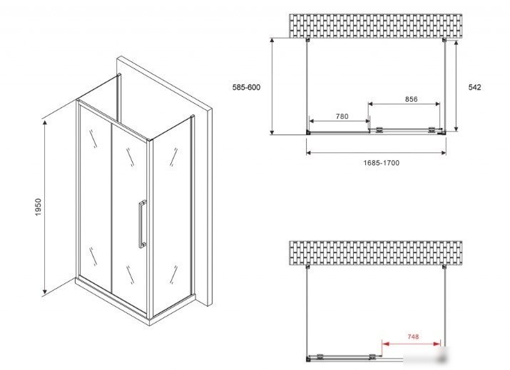 Душевой уголок Abber Schwarzer Diamant AG30170BH-S60B-S60B