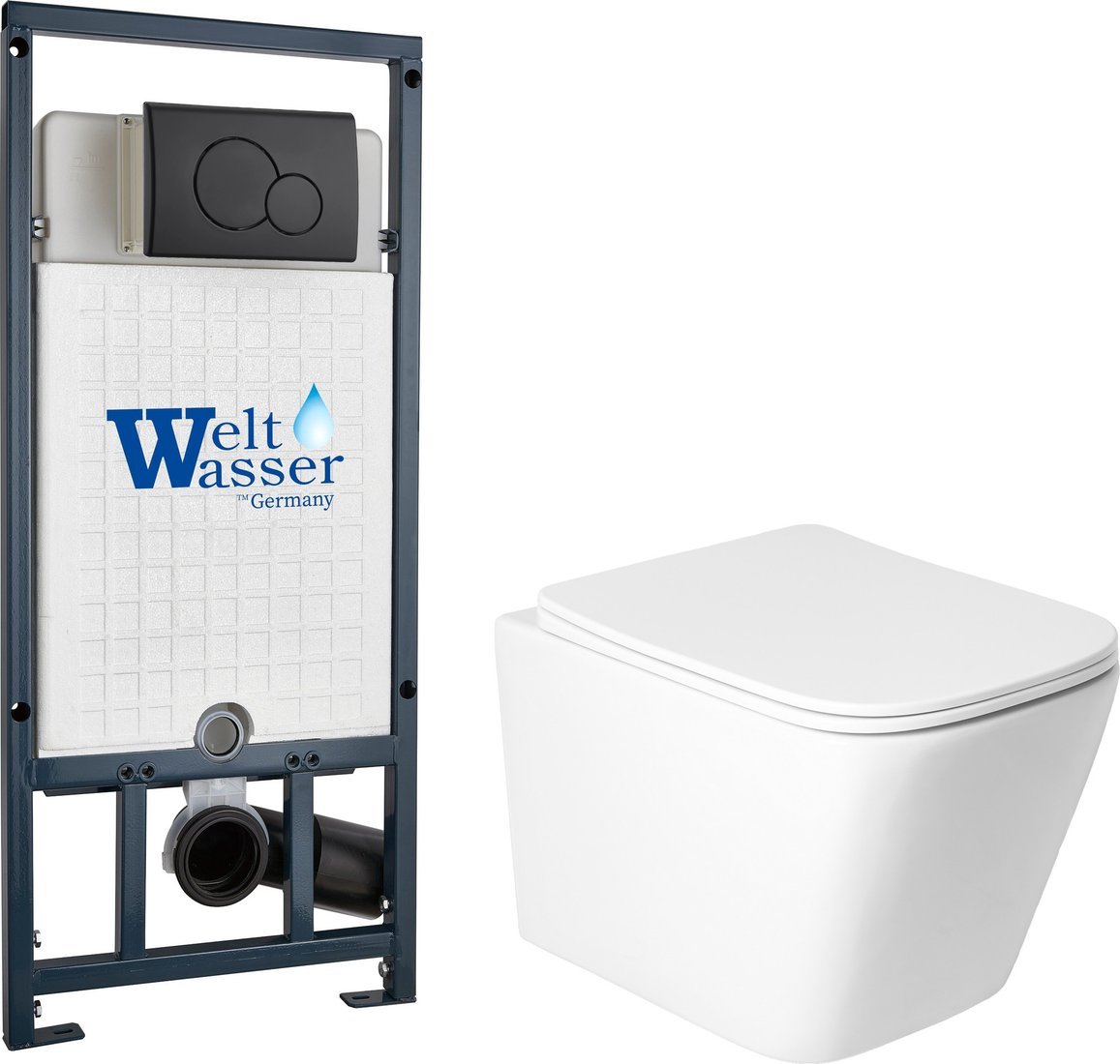 Унитаз подвесной Saniteco KW-9004WS + Marberg 507 RD MT-BL + Marberg 507