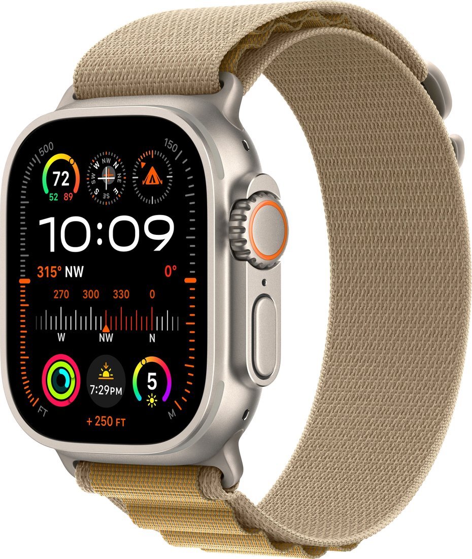 Умные часы Apple Watch Ultra 2 LTE 49 мм (титановый корпус, титановый/бежевый, ремешок из полиэстера L)