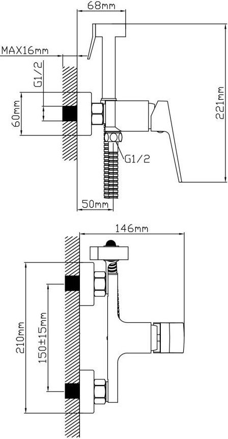 Смеситель с лейкой для биде AV Engineering AVNEO2-A170-120