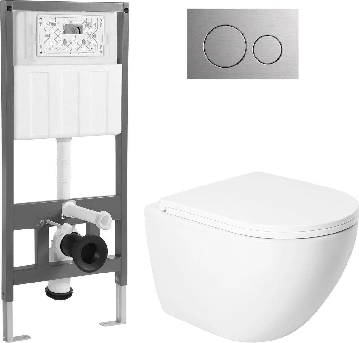 Унитаз подвесной Saniteco KW-9003WT + 501 + K01-SBR (с кнопкой, хром матовый)