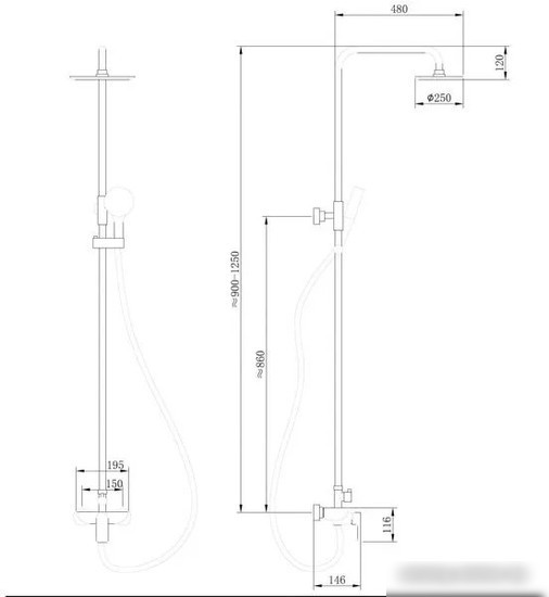 Душевая система Abber Weiss Insel AF8020B (черный матовый)