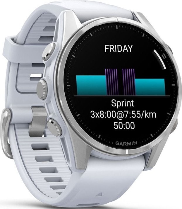 Умные часы Garmin Fenix 8 43мм (серебристый, белый ремешок)