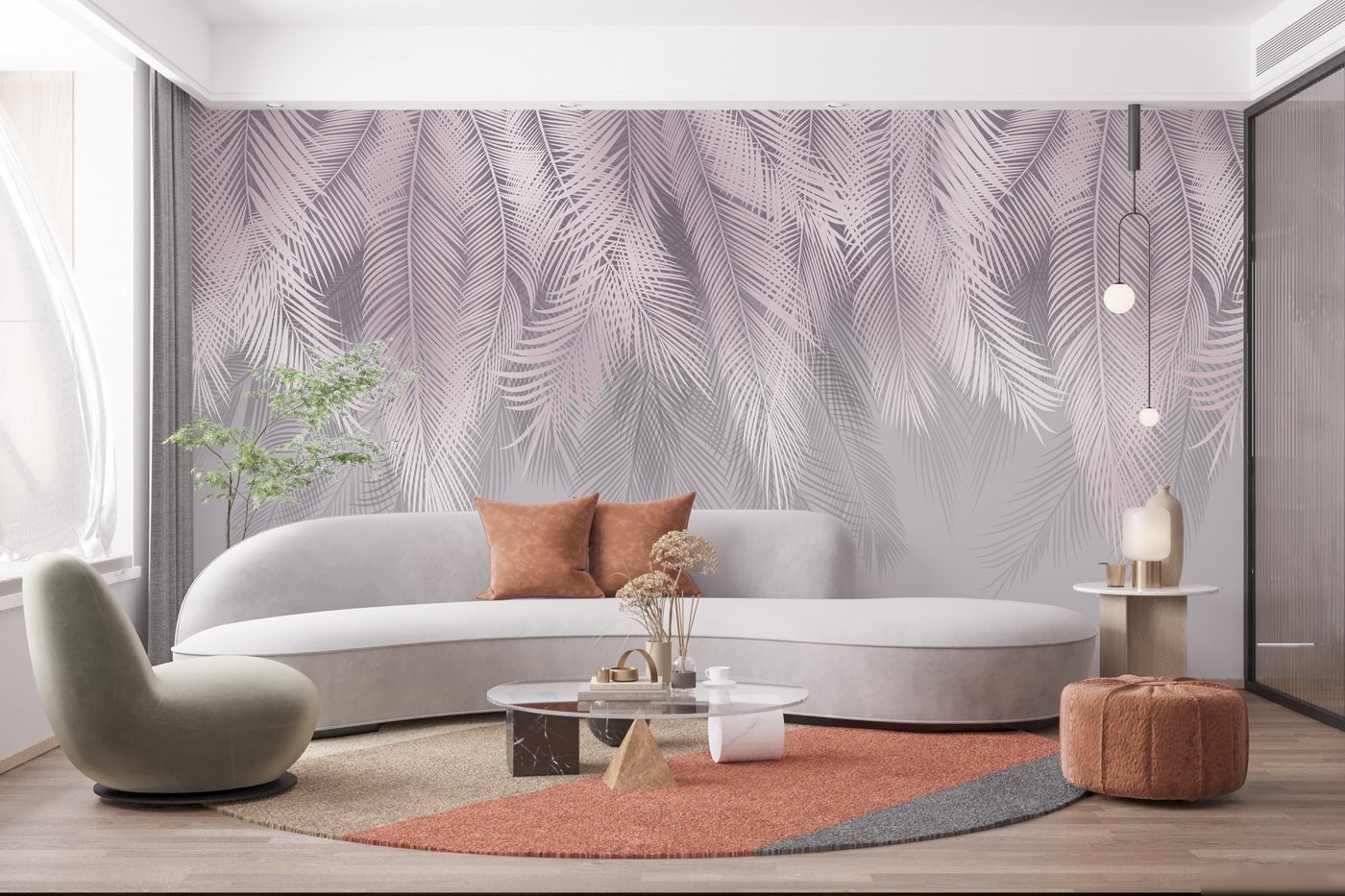 Фотообои Citydecor Пальмовые листья 546x265 пудровый/серый