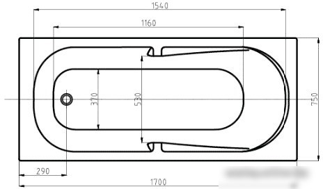 Ванна Aquatek Лея 170x75 без гидромассажа (слив слева)